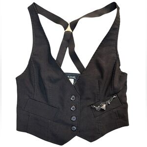 Y2K Wet Seal Black Indie Sleaze Layering Vest or Top with charm chain Sz Medium